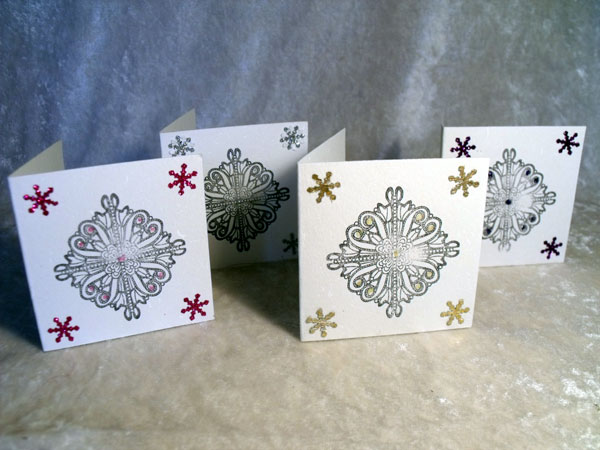 Decorative Stamp & Glitter - Set of 4 Mini Christmas Cards