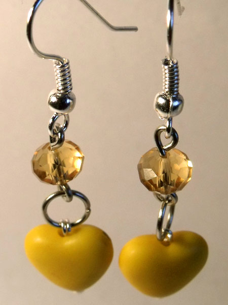 Yellow Hearts & Crystal Earrings