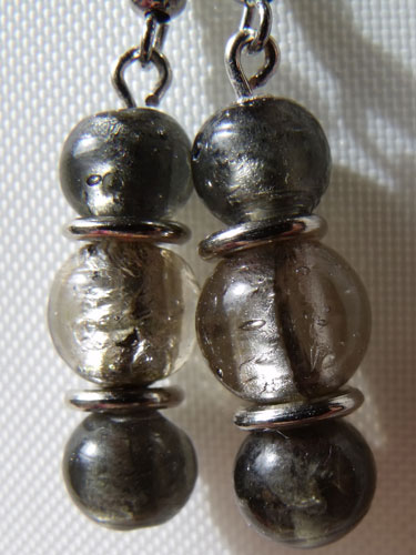 Silver Grey Foil Glass Earrings