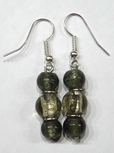 Silver Grey Foil Glass Earrings