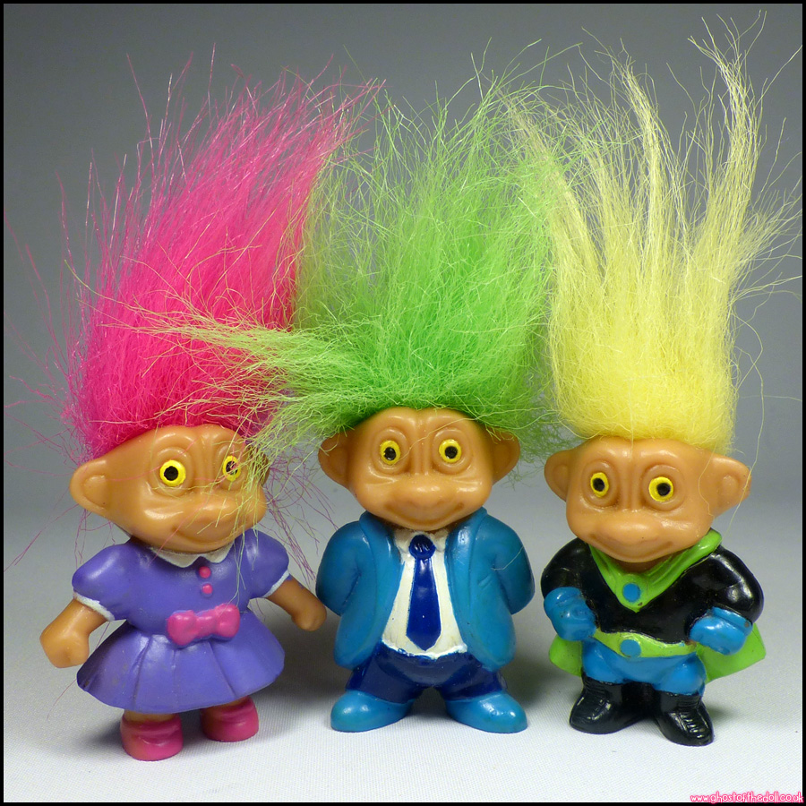 GOOD LUCK BABY TROLL 3x Figures VINTAGE Pink Yellow Green (Soma 1992)