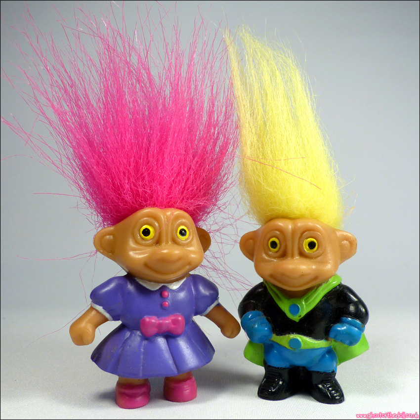 GOOD LUCK BABY TROLL 2x Figures VINTAGE Pink Yellow Purple (Soma 1992)