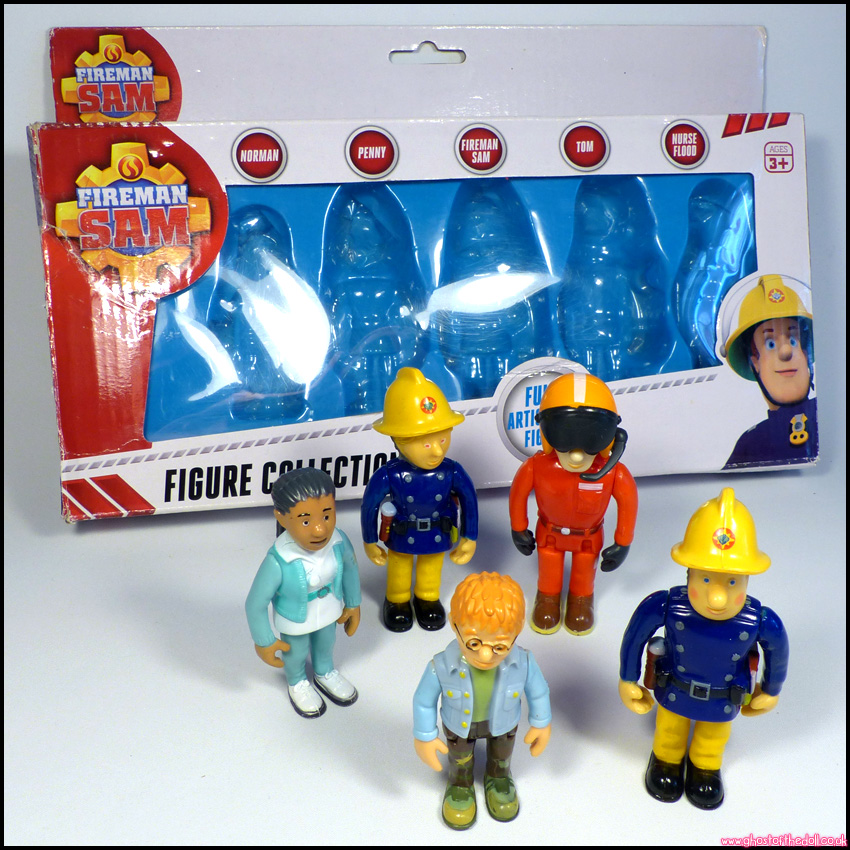 FIREMAN SAM 5 Figure Collection BOX Norman PENNY Nurse Flood TOM Prism 2005/2006