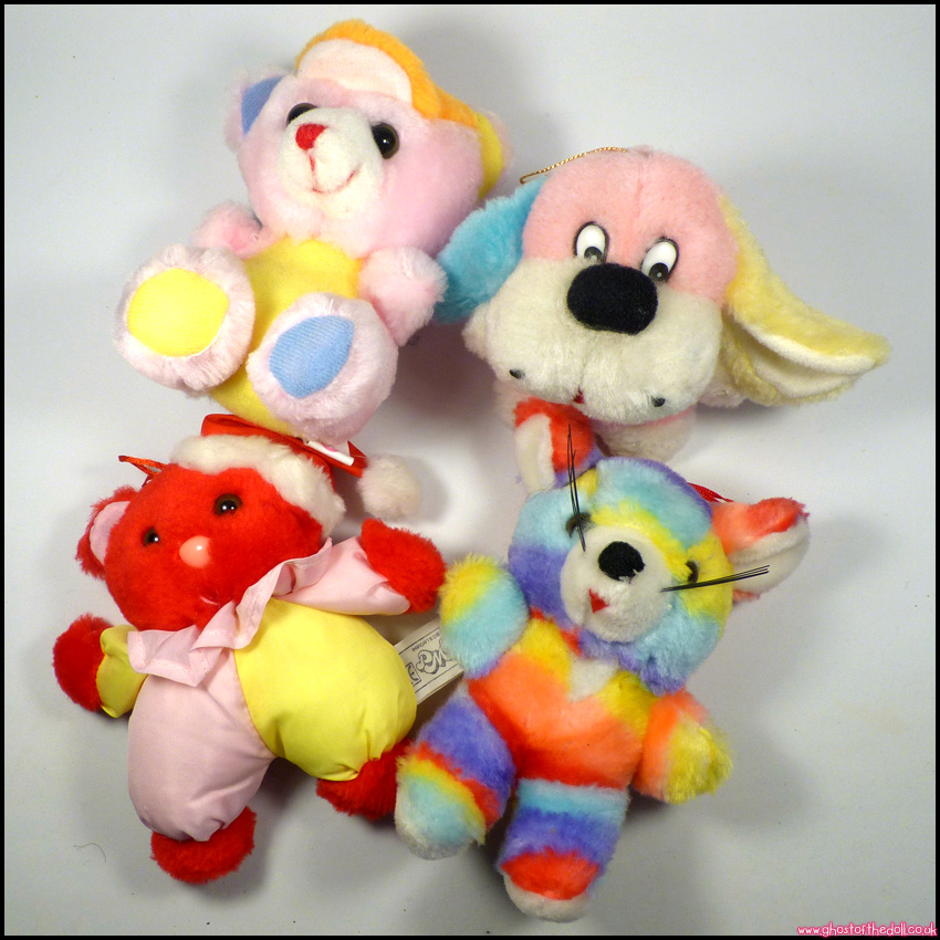 VINTAGE 1980s/1990s Bundle 4x Plush 5" BEAR Puppy MOUSE Rainbow (Playmakers/PMS)