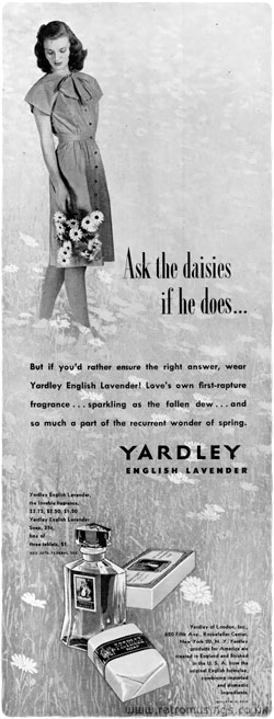 1955 Yardley English Lavender Vintage Ad, 1950's Perfume, 1950's Beauty,  1950's Fashion, Advertising Art, Vintage Perfume Ad, Retro Beauty.
