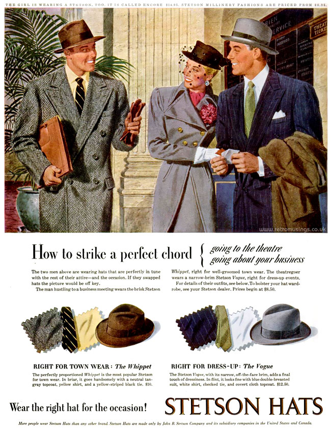 STETSON HATS FOR WOMEN, WHENEVER IT'S SPRING IT'S A STETSON 1945  ILLUSTRATED AD.