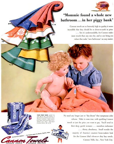 1942 Cannon Towels Vintage Ad, Advertising Art, Bath Towels